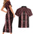 New Zealand Aotearoa Couples Matching Short Sleeve Bodycon Dress and Hawaiian Shirt Red Poutama With Taniko Pattern