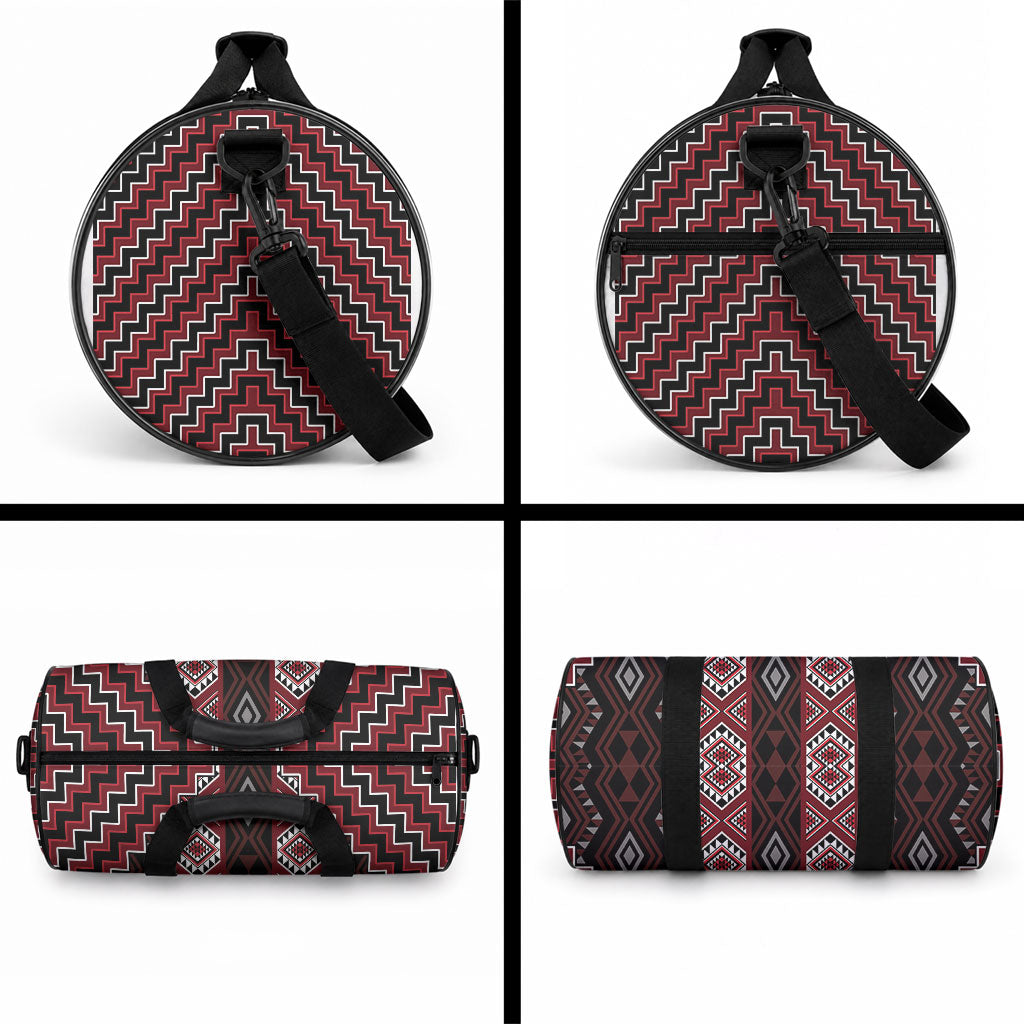New Zealand Aotearoa Duffle Bag Red Poutama With Taniko Pattern