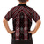 New Zealand Aotearoa Family Matching Off Shoulder Short Dress and Hawaiian Shirt Red Poutama With Taniko Pattern LT05