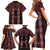 New Zealand Aotearoa Family Matching Short Sleeve Bodycon Dress and Hawaiian Shirt Red Poutama With Taniko Pattern LT05