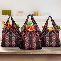 New Zealand Aotearoa Grocery Bag Red Poutama With Taniko Pattern LT05 3-pack One Size Red - Polynesian Pride