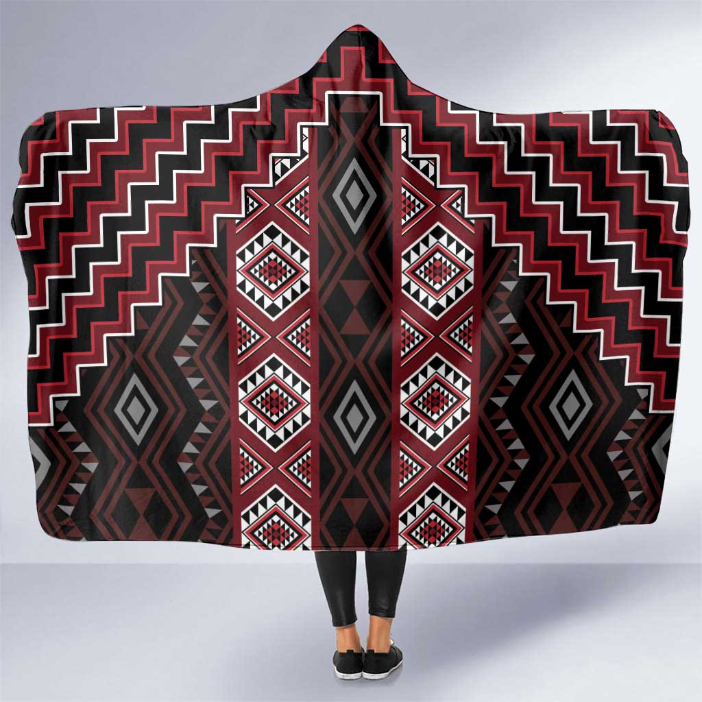 New Zealand Aotearoa Hooded Blanket Red Poutama With Taniko Pattern LT05 One Size Red - Polynesian Pride