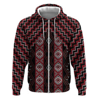 New Zealand Aotearoa Hoodie Red Poutama With Taniko Pattern LT05 Zip Hoodie Red - Polynesian Pride