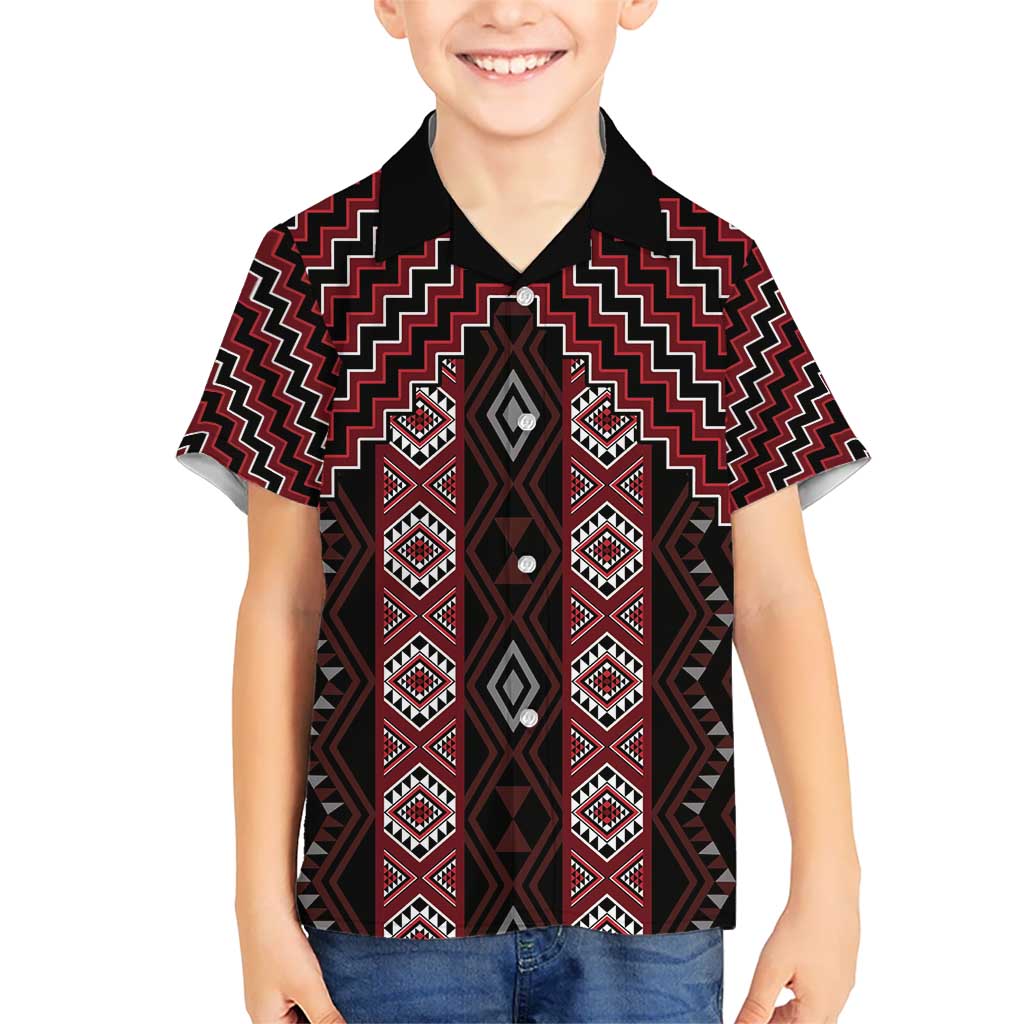 New Zealand Aotearoa Kid Hawaiian Shirt Red Poutama With Taniko Pattern LT05 Kid Red - Polynesian Pride