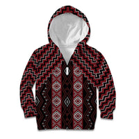 New Zealand Aotearoa Kid Hoodie Red Poutama With Taniko Pattern LT05 Zip Hoodie Red - Polynesian Pride