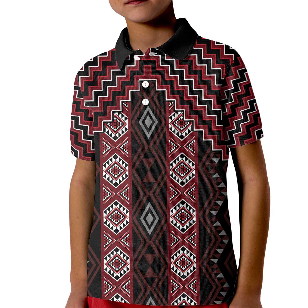 New Zealand Aotearoa Kid Polo Shirt Red Poutama With Taniko Pattern LT05 Kid Red - Polynesian Pride