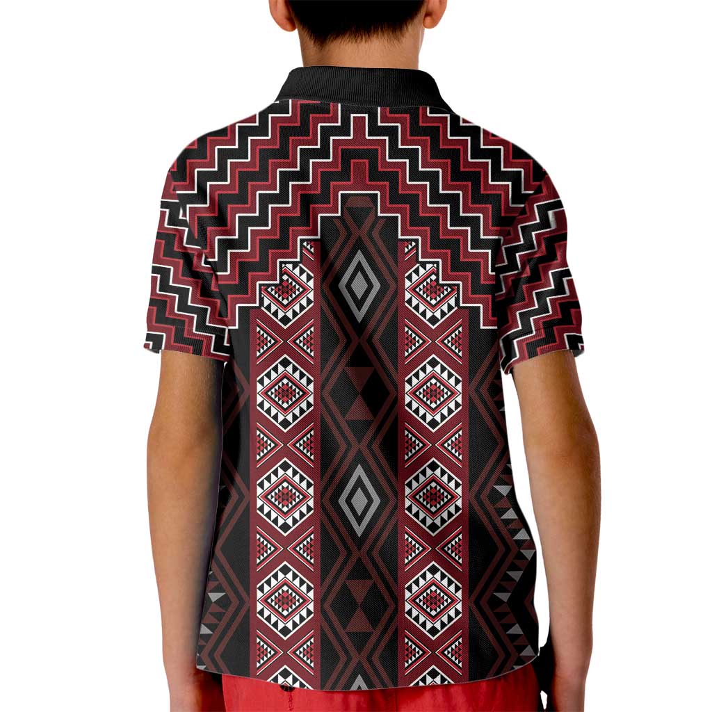 New Zealand Aotearoa Kid Polo Shirt Red Poutama With Taniko Pattern LT05 - Polynesian Pride