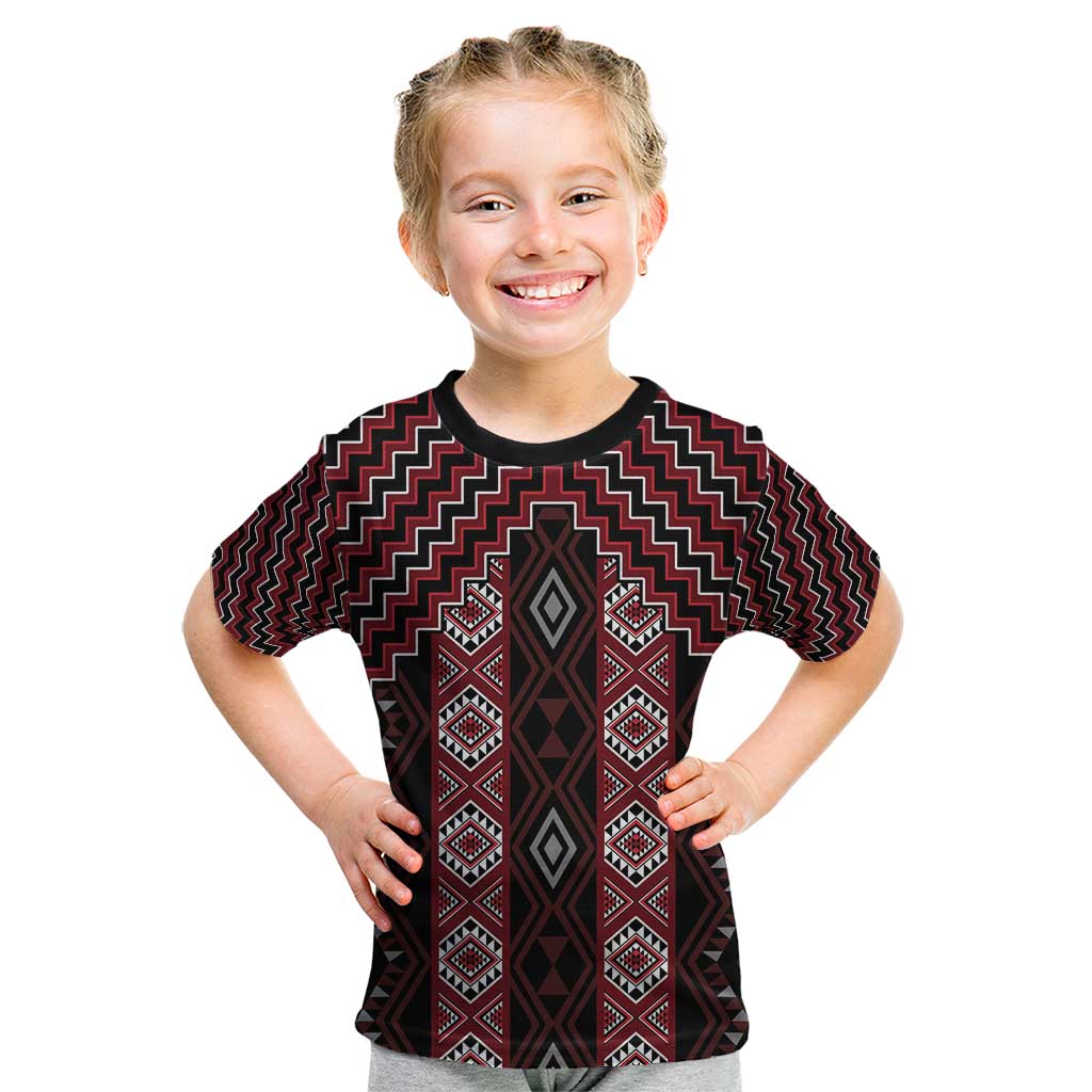 New Zealand Aotearoa Kid T Shirt Red Poutama With Taniko Pattern LT05 Red - Polynesian Pride
