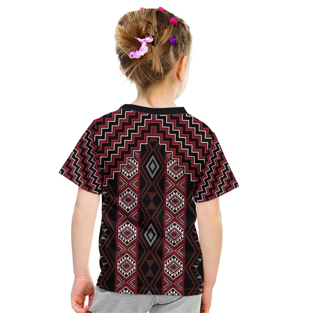 New Zealand Aotearoa Kid T Shirt Red Poutama With Taniko Pattern LT05 - Polynesian Pride
