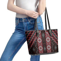 New Zealand Aotearoa Leather Tote Bag Red Poutama With Taniko Pattern LT05 - Polynesian Pride