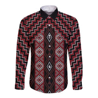 New Zealand Aotearoa Long Sleeve Button Shirt Red Poutama With Taniko Pattern LT05 Unisex Red - Polynesian Pride
