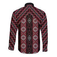 New Zealand Aotearoa Long Sleeve Button Shirt Red Poutama With Taniko Pattern LT05 - Polynesian Pride