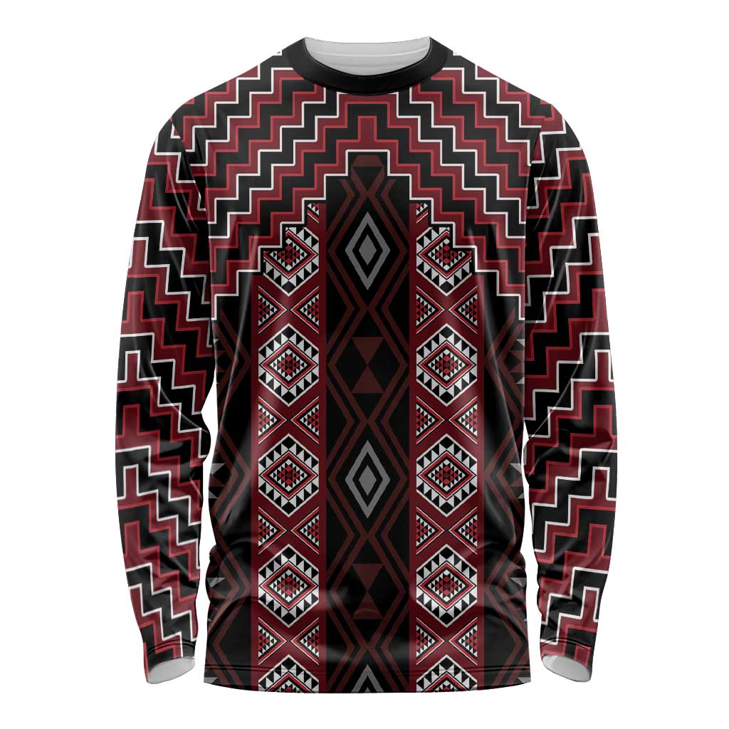 New Zealand Aotearoa Long Sleeve Shirt Red Poutama With Taniko Pattern LT05 Unisex Red - Polynesian Pride