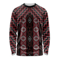 New Zealand Aotearoa Long Sleeve Shirt Red Poutama With Taniko Pattern LT05 Unisex Red - Polynesian Pride