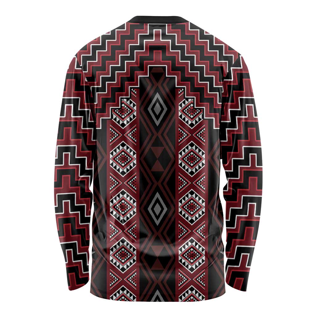New Zealand Aotearoa Long Sleeve Shirt Red Poutama With Taniko Pattern LT05 - Polynesian Pride