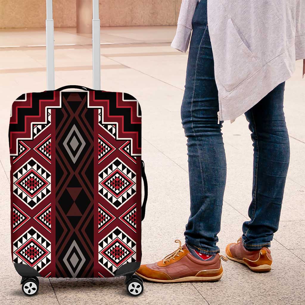 New Zealand Aotearoa Luggage Cover Red Poutama With Taniko Pattern LT05 Red - Polynesian Pride