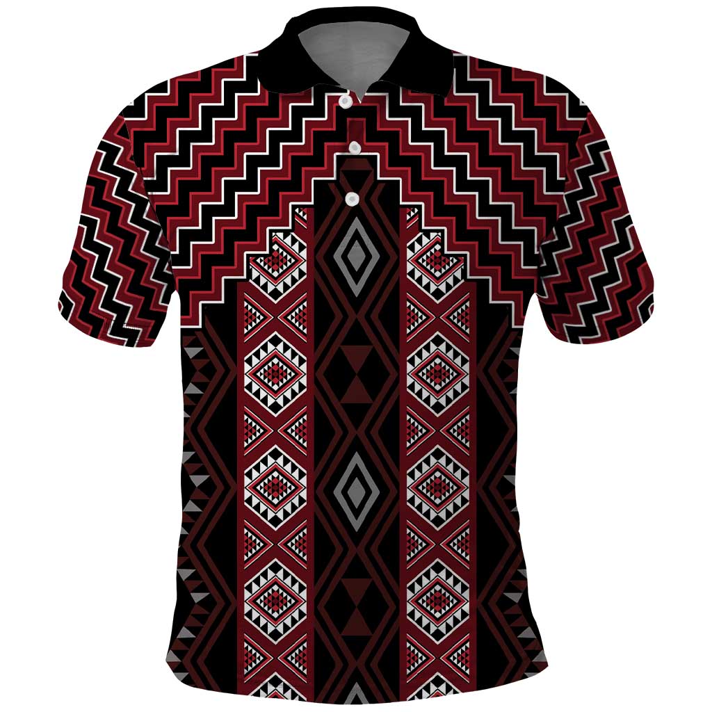 New Zealand Aotearoa Polo Shirt Red Poutama With Taniko Pattern LT05