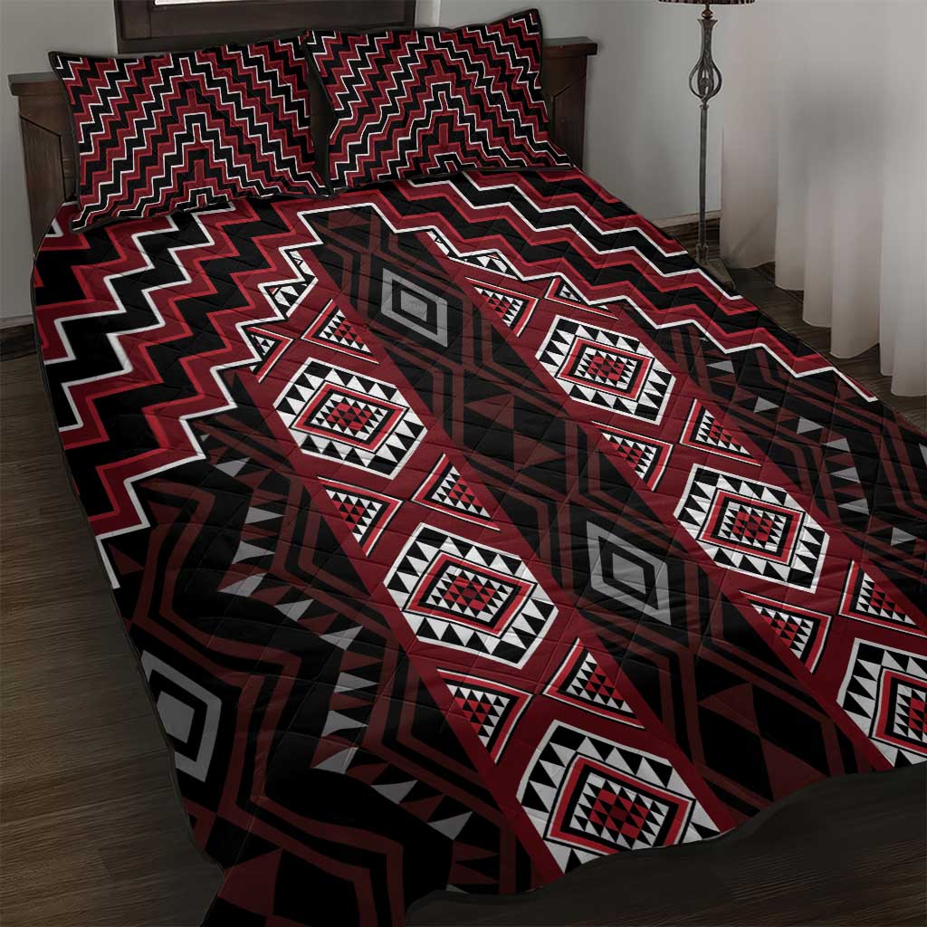 New Zealand Aotearoa Quilt Bed Set Red Poutama With Taniko Pattern LT05 Red - Polynesian Pride