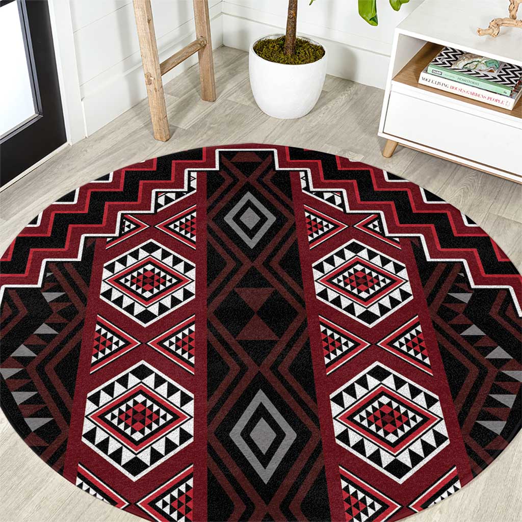 New Zealand Aotearoa Round Carpet Red Poutama With Taniko Pattern LT05 Red - Polynesian Pride