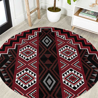 New Zealand Aotearoa Round Carpet Red Poutama With Taniko Pattern LT05 Red - Polynesian Pride