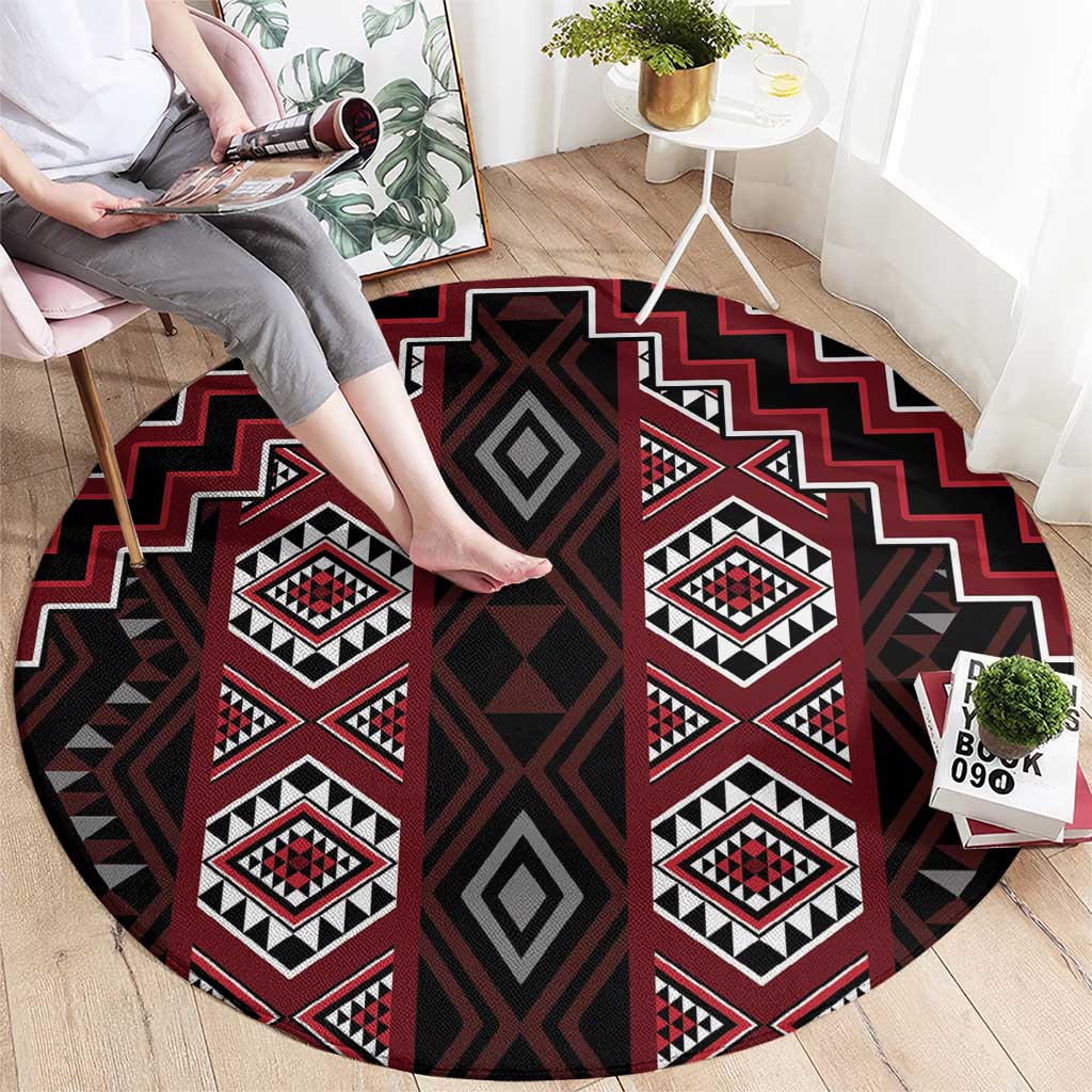 New Zealand Aotearoa Round Carpet Red Poutama With Taniko Pattern LT05 - Polynesian Pride