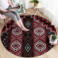 New Zealand Aotearoa Round Carpet Red Poutama With Taniko Pattern LT05 - Polynesian Pride