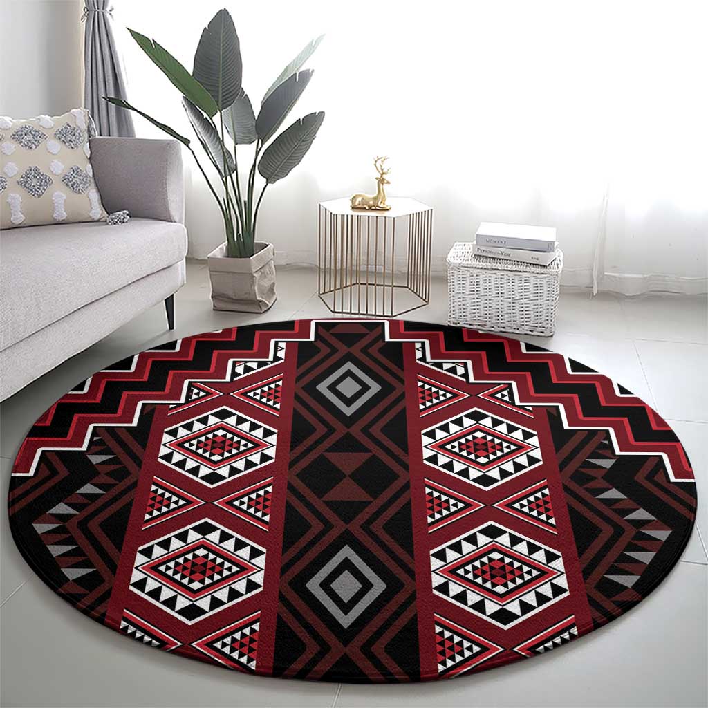 New Zealand Aotearoa Round Carpet Red Poutama With Taniko Pattern LT05 - Polynesian Pride