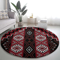 New Zealand Aotearoa Round Carpet Red Poutama With Taniko Pattern LT05 - Polynesian Pride