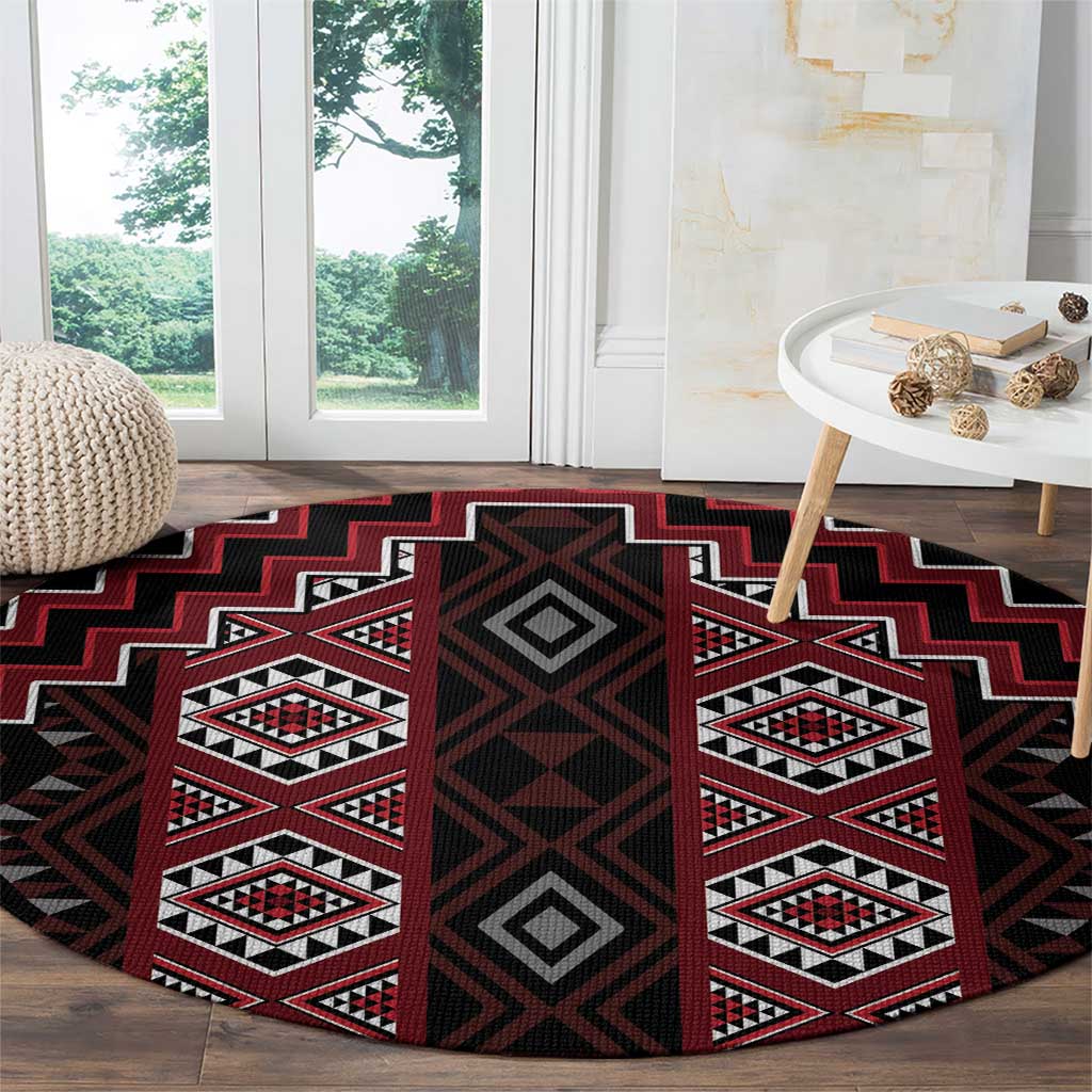 New Zealand Aotearoa Round Carpet Red Poutama With Taniko Pattern LT05 - Polynesian Pride