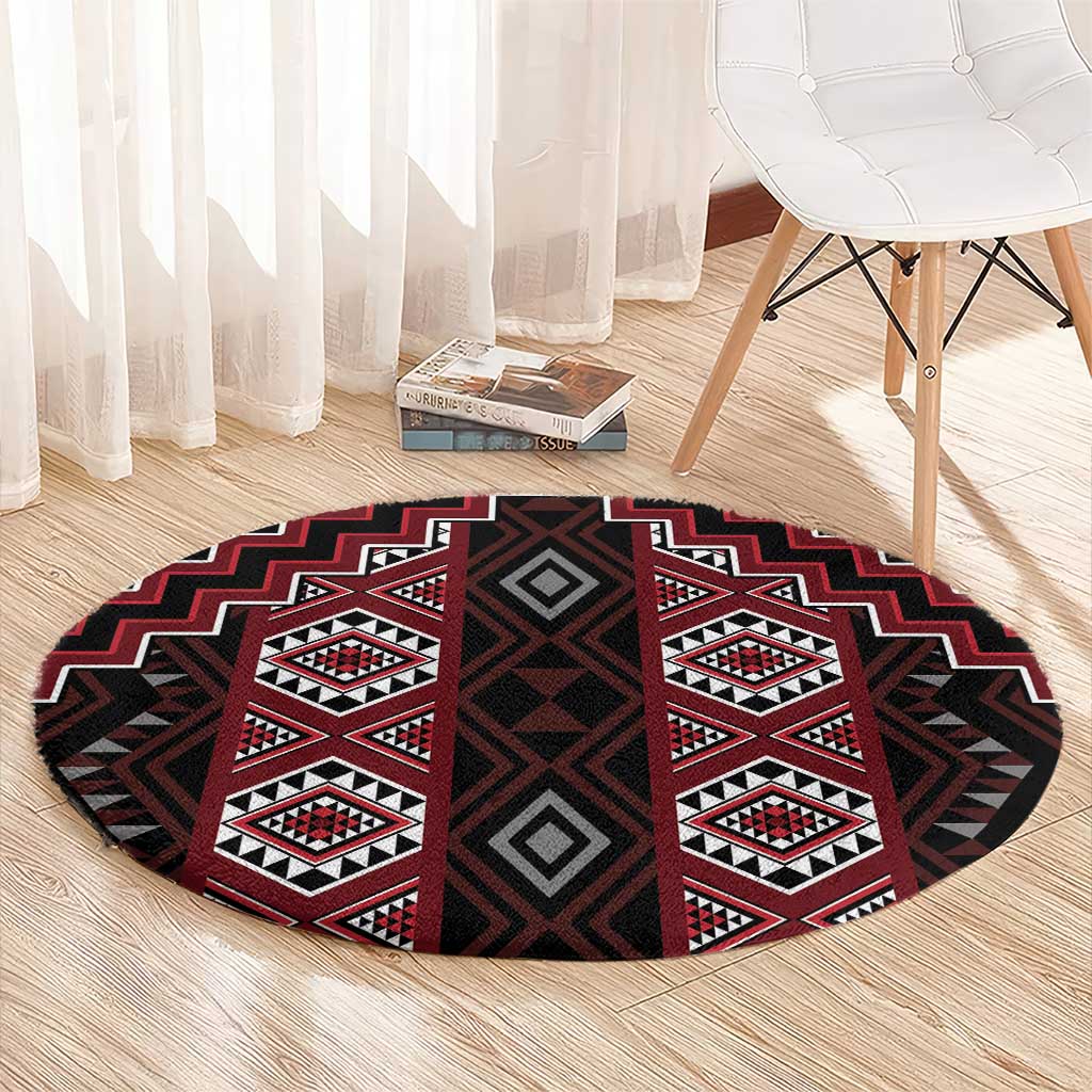 New Zealand Aotearoa Round Carpet Red Poutama With Taniko Pattern LT05 - Polynesian Pride