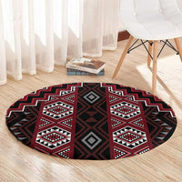 New Zealand Aotearoa Round Carpet Red Poutama With Taniko Pattern LT05 - Polynesian Pride