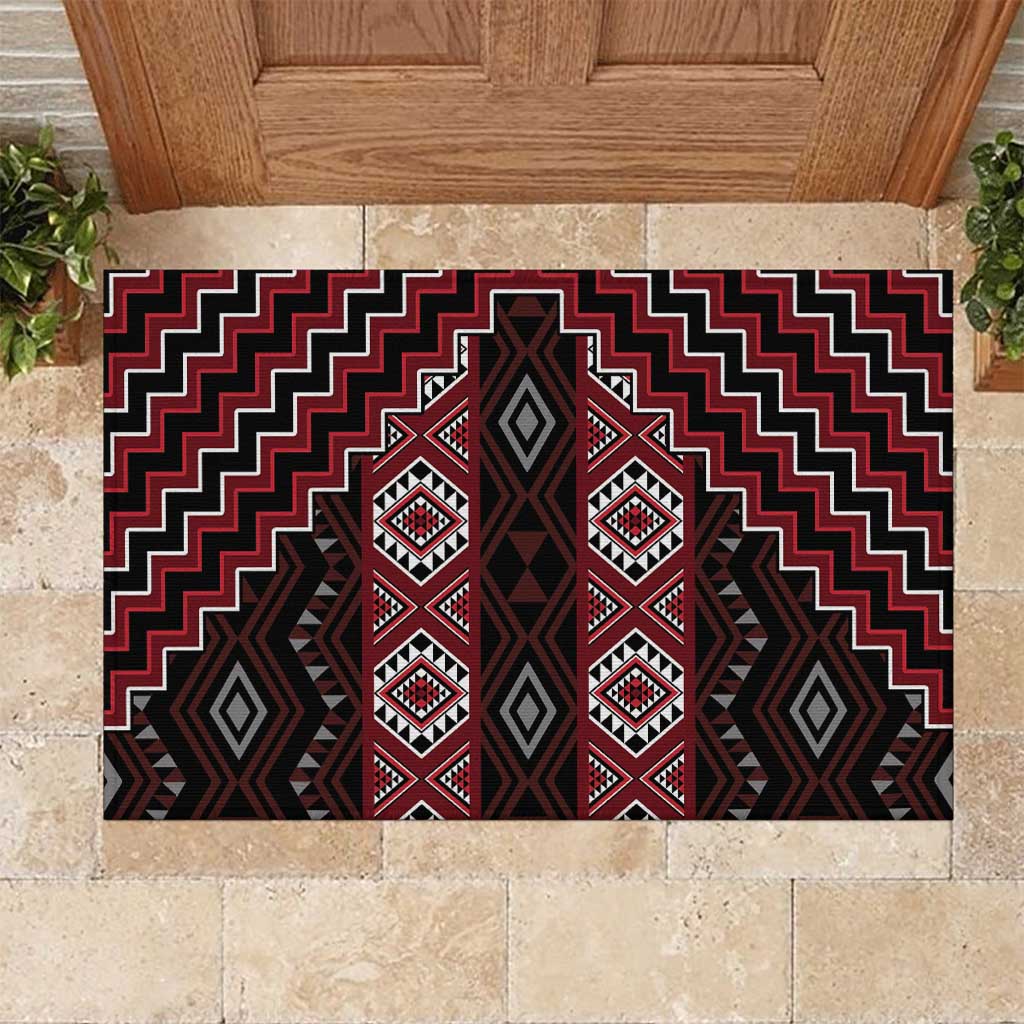 New Zealand Aotearoa Rubber Doormat Red Poutama With Taniko Pattern LT05 Red - Polynesian Pride