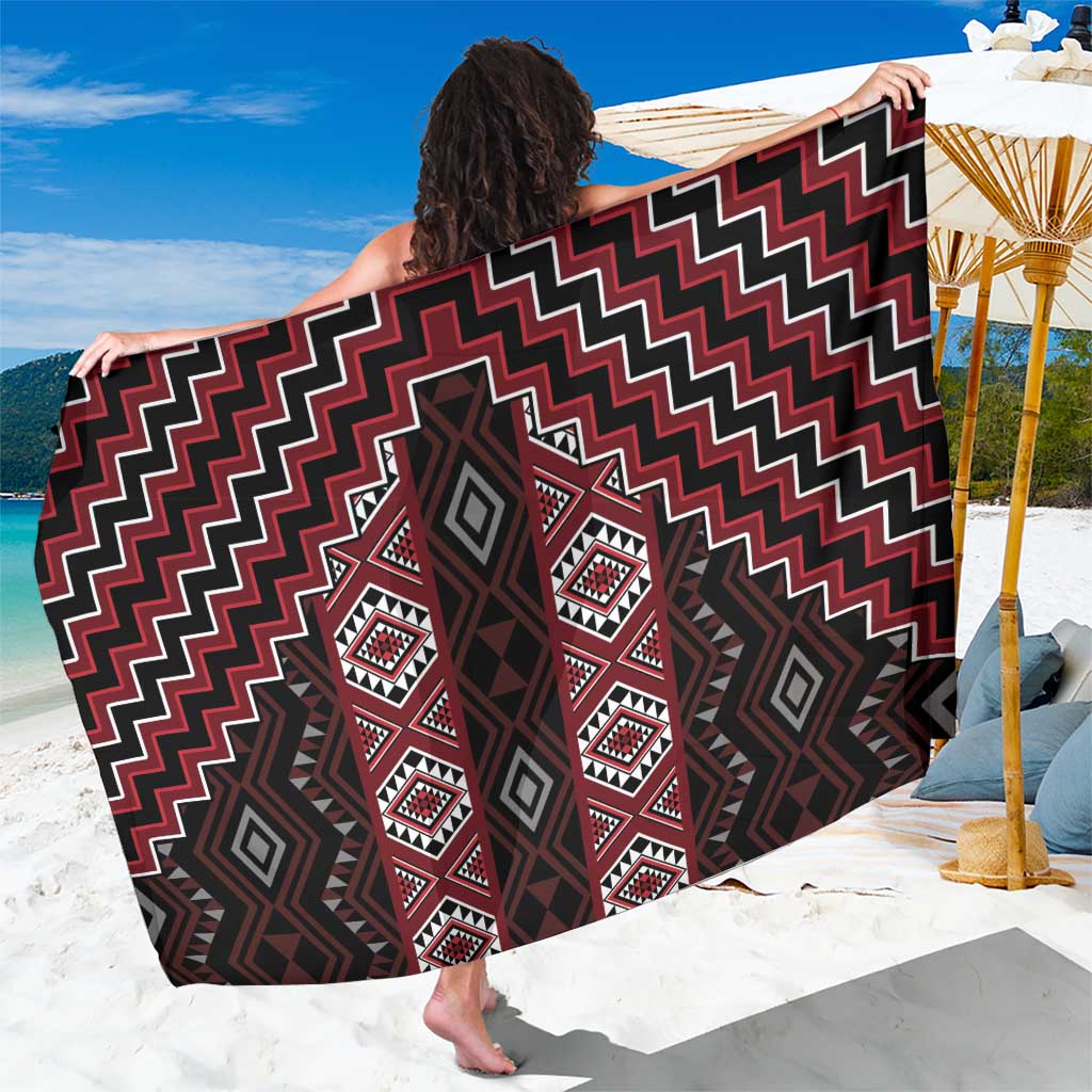 New Zealand Aotearoa Sarong Red Poutama With Taniko Pattern LT05 One Size 44 x 66 inches Red - Polynesian Pride