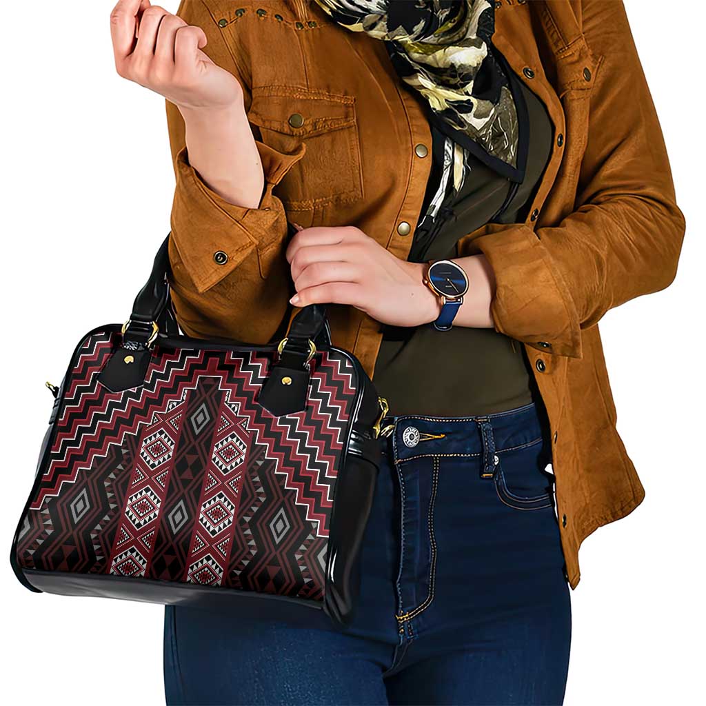 New Zealand Aotearoa Shoulder Handbag Red Poutama With Taniko Pattern LT05 - Polynesian Pride