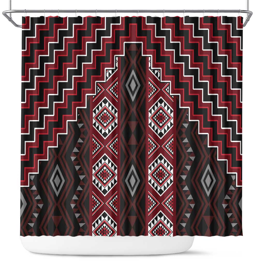 New Zealand Aotearoa Shower Curtain Red Poutama With Taniko Pattern LT05 Red - Polynesian Pride