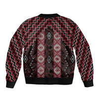 New Zealand Aotearoa Sleeve Zip Bomber Jacket Red Poutama With Taniko Pattern LT05 - Polynesian Pride