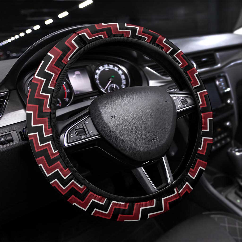 New Zealand Aotearoa Steering Wheel Cover Red Poutama With Taniko Pattern LT05 Universal Fit Red - Polynesian Pride