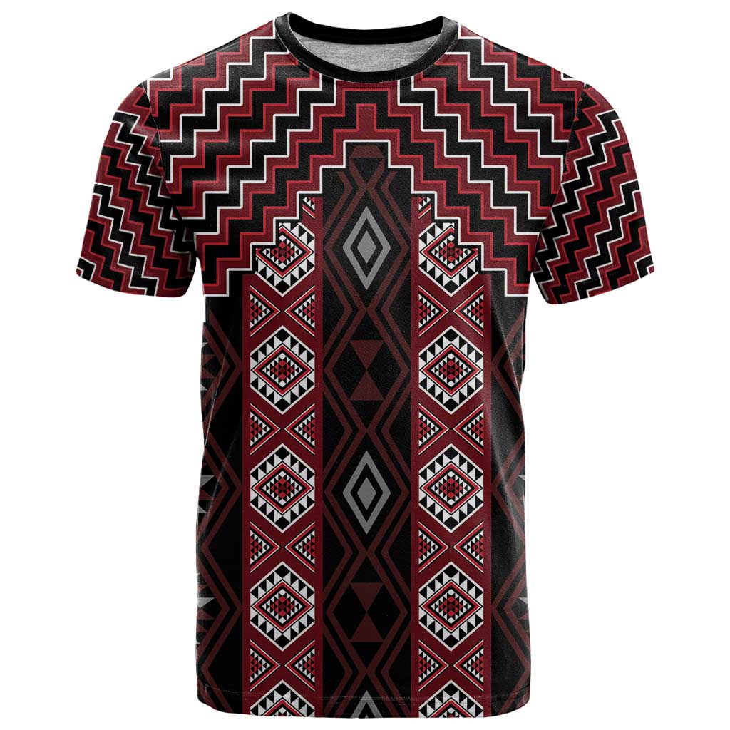 New Zealand Aotearoa T Shirt Red Poutama With Taniko Pattern LT05 Red - Polynesian Pride
