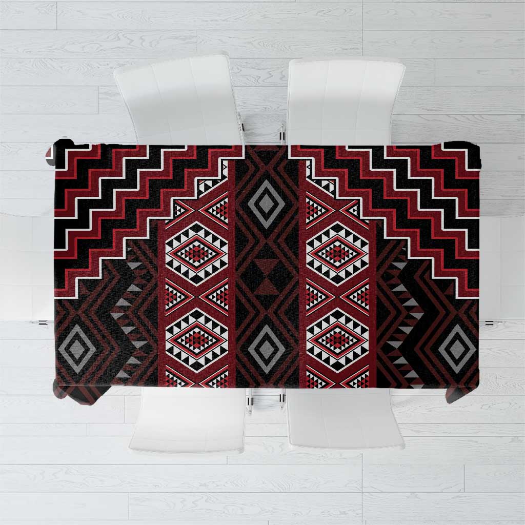 New Zealand Aotearoa Tablecloth Red Poutama With Taniko Pattern LT05 Red - Polynesian Pride