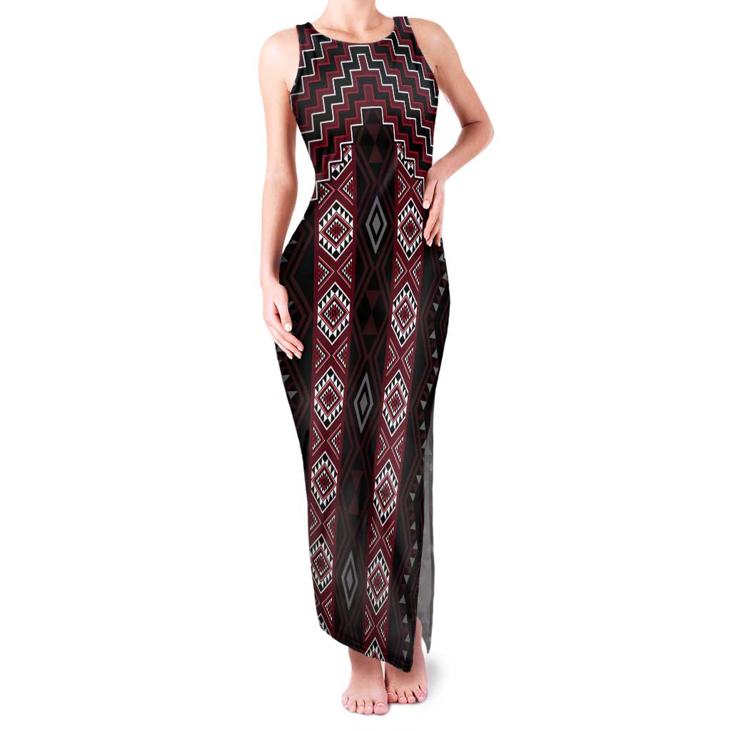 New Zealand Aotearoa Tank Maxi Dress Red Poutama With Taniko Pattern LT05 Women Red - Polynesian Pride