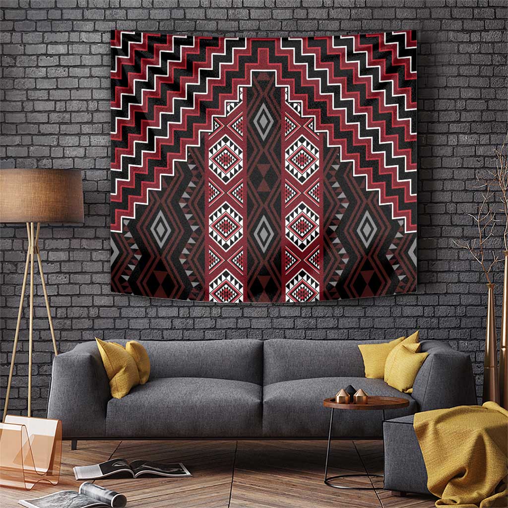 New Zealand Aotearoa Tapestry Red Poutama With Taniko Pattern LT05 Red - Polynesian Pride