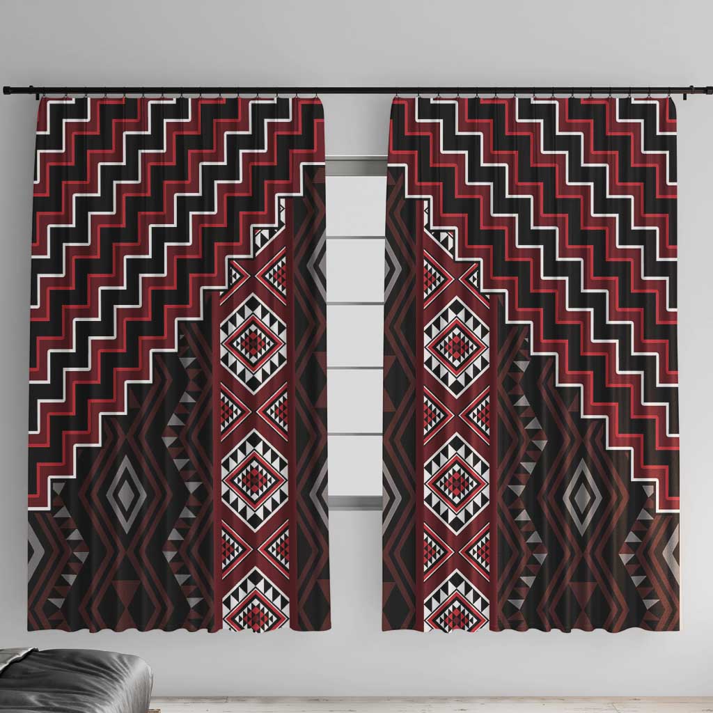 New Zealand Aotearoa Window Curtain Red Poutama With Taniko Pattern LT05 With Hooks Red - Polynesian Pride