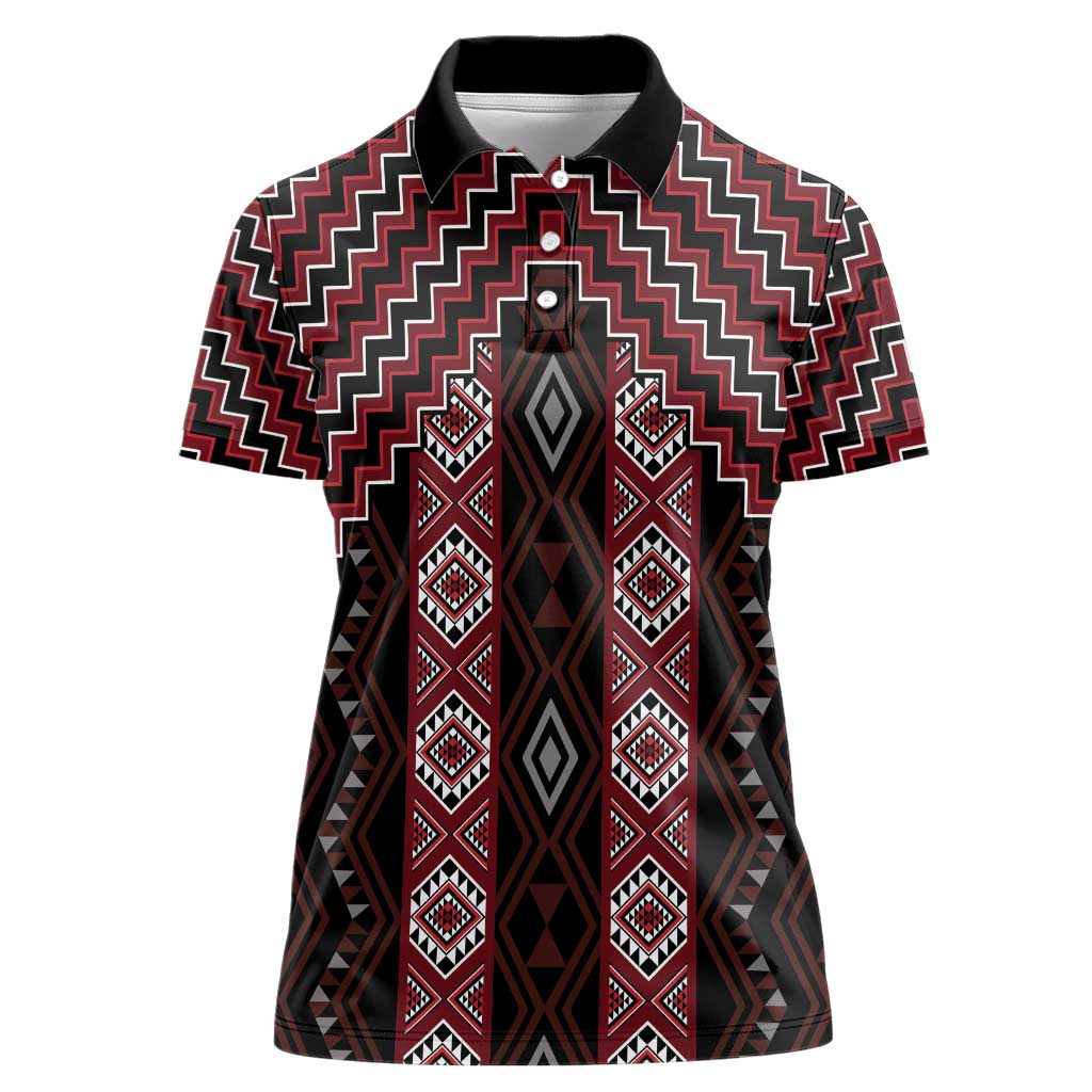 New Zealand Aotearoa Women Polo Shirt Red Poutama With Taniko Pattern LT05 Female Red - Polynesian Pride