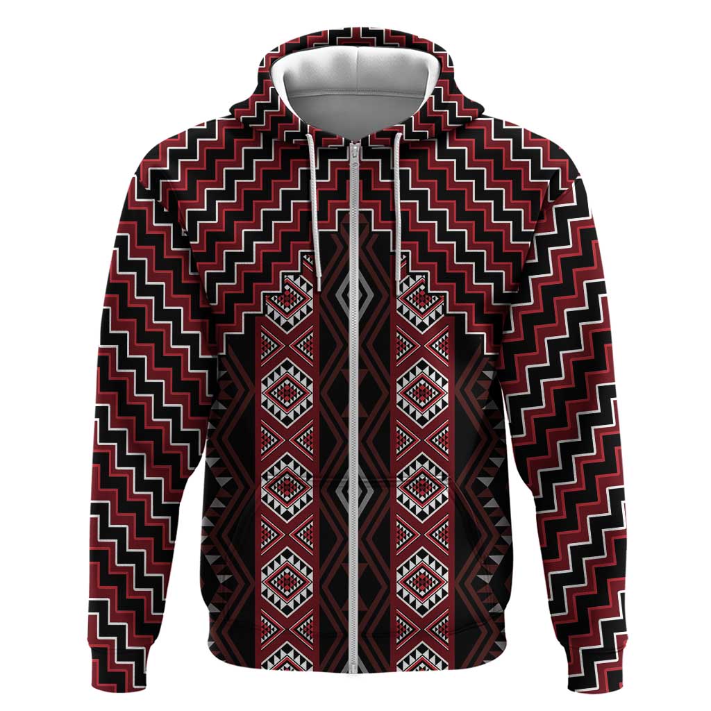New Zealand Aotearoa Zip Hoodie Red Poutama With Taniko Pattern LT05 Zip Hoodie Red - Polynesian Pride