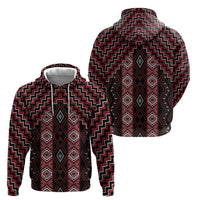 New Zealand Aotearoa Zip Hoodie Red Poutama With Taniko Pattern LT05 - Polynesian Pride