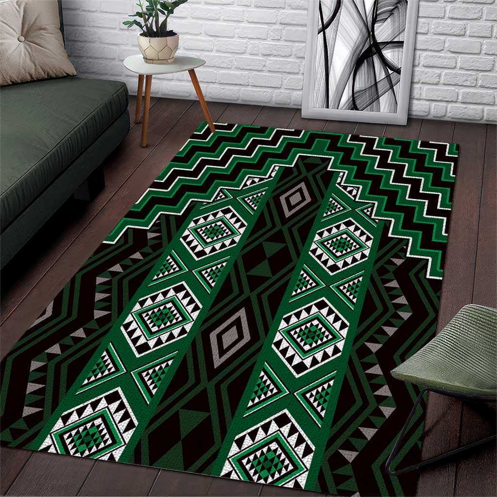 New Zealand Aotearoa Area Rug Green Poutama With Taniko Pattern LT05 Green - Polynesian Pride