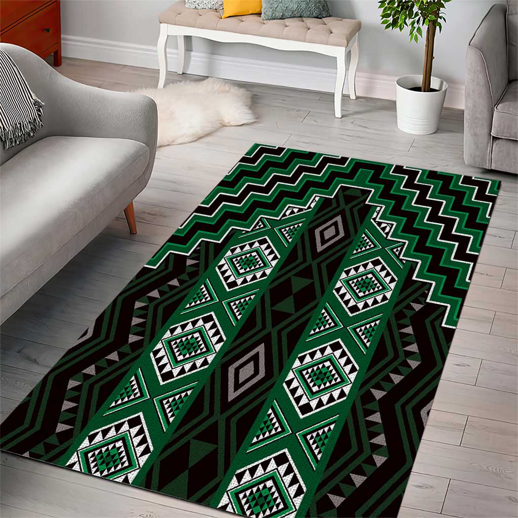 New Zealand Aotearoa Area Rug Green Poutama With Taniko Pattern LT05 - Polynesian Pride