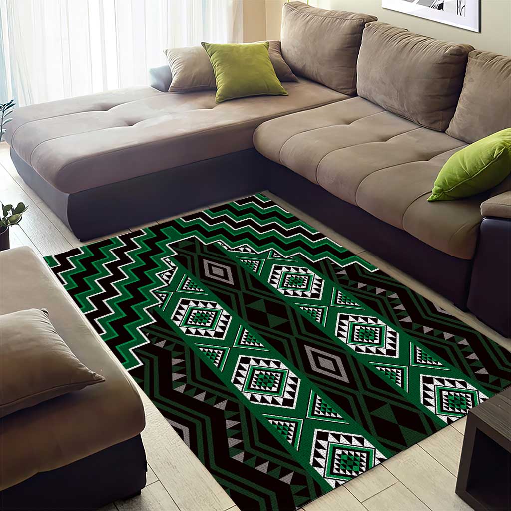 New Zealand Aotearoa Area Rug Green Poutama With Taniko Pattern LT05 - Polynesian Pride