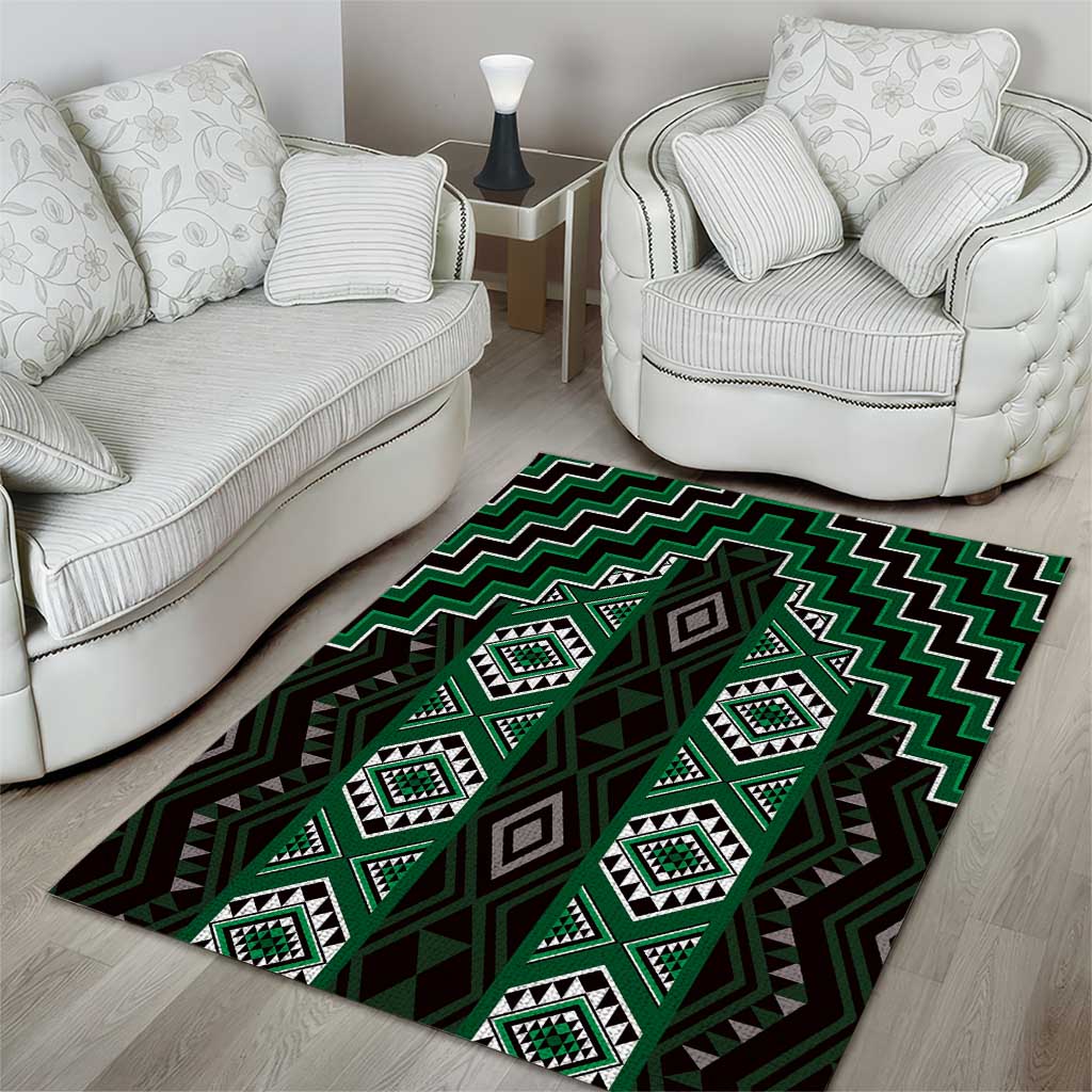 New Zealand Aotearoa Area Rug Green Poutama With Taniko Pattern LT05 - Polynesian Pride