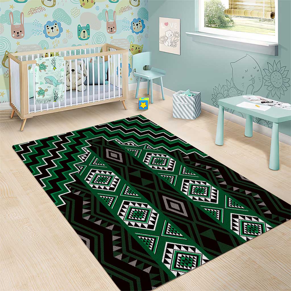 New Zealand Aotearoa Area Rug Green Poutama With Taniko Pattern LT05 - Polynesian Pride